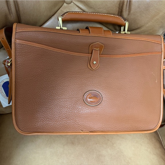 Dooney & Bourke Vintage New Tan Leather Briefcase Messenger bag - Picture 2 of 9
